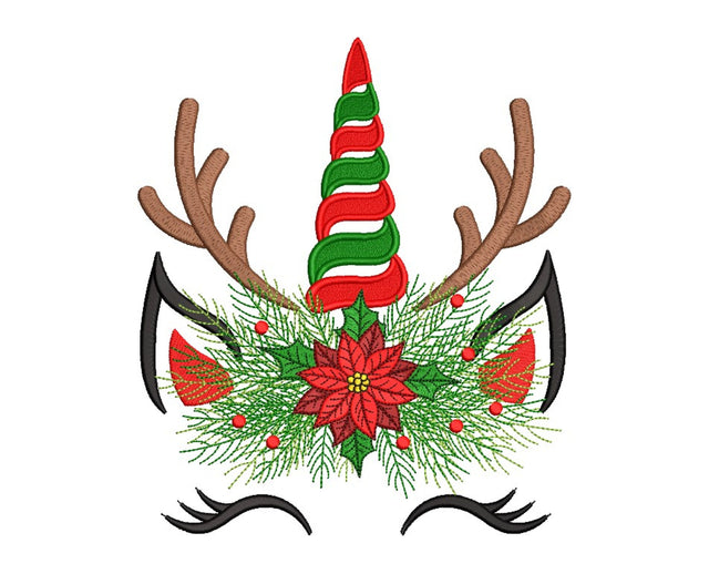 Christmas Unicorn Embroidery Design, Christmas Reindeer Embroidery Design, 3 sizes, Instant Download Embroidery/Applique DESIGNS Nino Nadaraia 