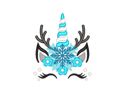 Christmas Unicorn Head With Snowflakes Embroidery Design, 4 sizes, Instant Download Embroidery/Applique DESIGNS Nino Nadaraia 