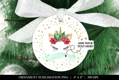 Christmas Unicorn Round Ornament PNG For Sublimation/Print Sublimation BijouBay 