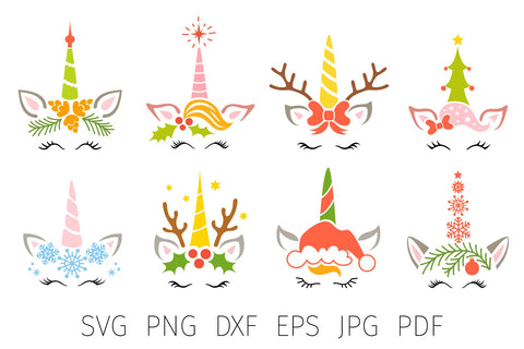Christmas unicorn svg bundle, Christmas unicorn face svg SVG Digital Rainbow Shop 