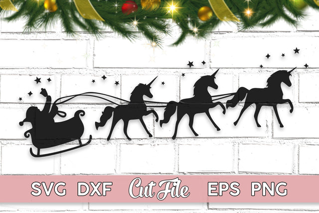 Christmas Unicorn SVG sleigh ride cut file with PNG EPS DXF SVG Maggie Do Design 
