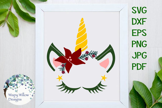 Christmas Unicorn SVG Wispy Willow Designs 