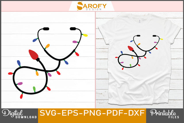 Christmas vector stethoscope with Christmas lights SVG EPS PNG cricut files SVG Sarofydesign 