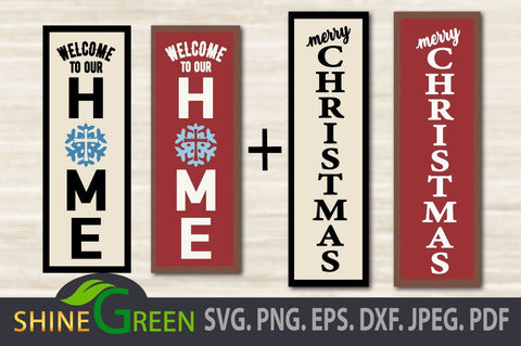 Christmas Vertical Porch Signs SVG for Cricut, Silhouette - 2 in 1 SVG Shine Green Art 