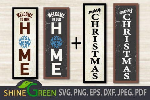 Christmas Vertical Porch Signs SVG for Cricut, Silhouette - 2 in 1 SVG Shine Green Art 