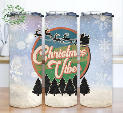 Christmas Vibes 20oz Skinny Tumbler Png, Retro Christmas Png, Vintage Reindeer Santa Png, Reindeer, Santa, Christmas Tumbler, Christmas Gift Sublimation AdriOP 