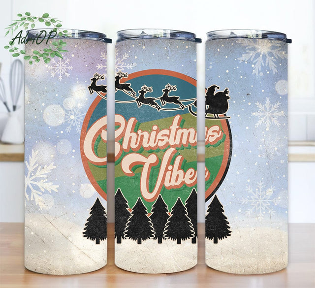 Christmas Vibes 20oz Skinny Tumbler Png, Retro Christmas Png, Vintage Reindeer Santa Png, Reindeer, Santa, Christmas Tumbler, Christmas Gift Sublimation AdriOP 
