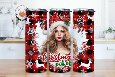Christmas Vibes Girl 20oz Skinny Tapered & Straight Tumbler Sublimation, Waterslide Digital Design Full Tumbler Wrap Png Download Sublimation Rabbitmakies 