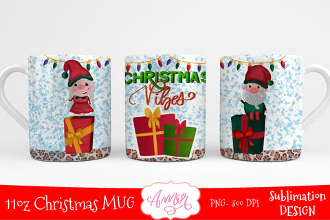 Christmas vibes sublimation design for 11oz mug with gnomes Sublimation Amorclipart 