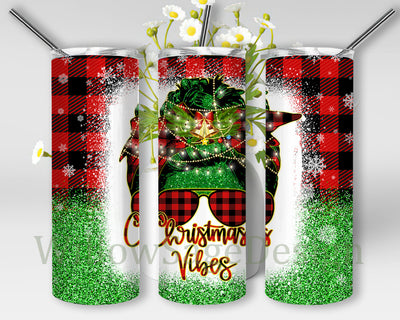 Christmas Vibes Tumbler Template, Christmas Messy Bun 20oz Skinny Tumbler, Christmas Buffalo Plaid Snowflakes Tumbler Png, Green Glitter Tumbler Design, Instant Download Sublimation WillowSageDesign 