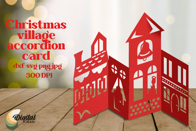 Christmas Village Accordion Card Paper. Christmas Décor Paper Cut 3D 3D Paper Evgenyia Guschina 