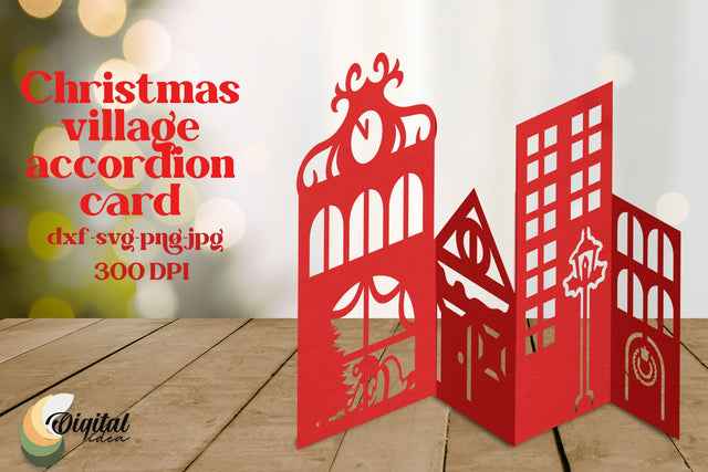 Christmas Village Accordion Card Paper. Christmas Décor Paper Cut 3D 3D Paper Evgenyia Guschina 