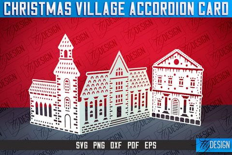Christmas Village Accordion Card | Paper Cut SVG | Home Design SVG Fly Design 