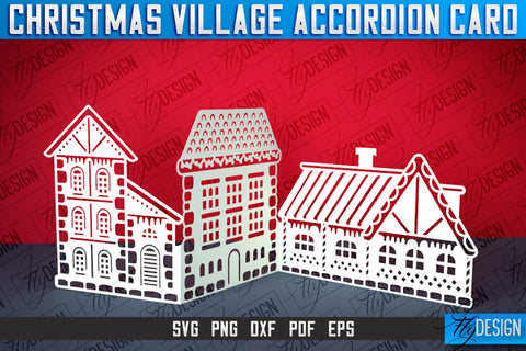 Christmas Village Accordion Card | Paper Cut SVG | Home Design SVG Fly Design 