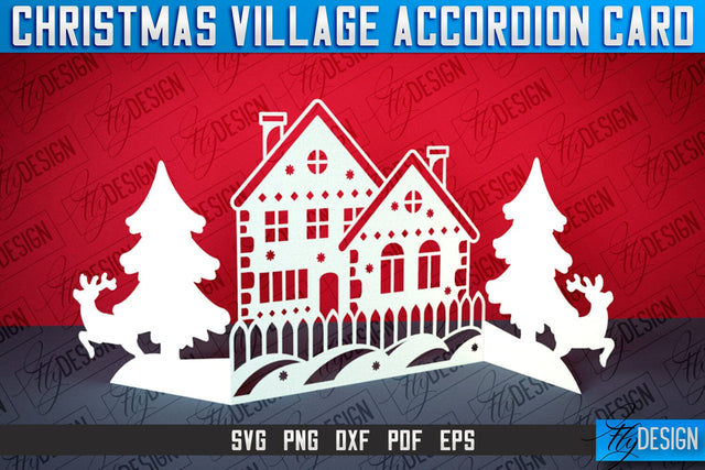 Christmas Village Accordion Card | Paper Cut SVG | Home Design SVG Fly Design 