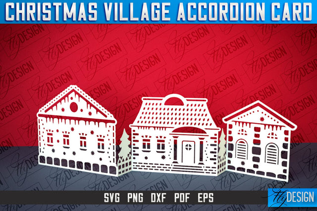 Christmas Village Accordion Card | Paper Cut SVG | Home Design SVG Fly Design 