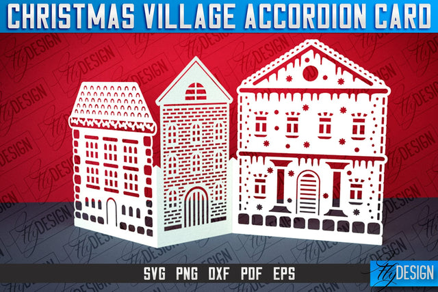 Christmas Village Accordion Card | Paper Cut SVG | Home Design SVG Fly Design 