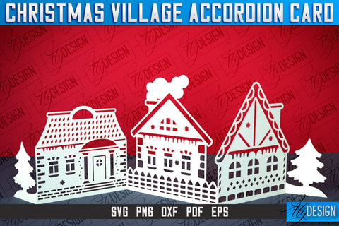 Christmas Village Accordion Card | Paper Cut SVG | Home Design SVG Fly Design 