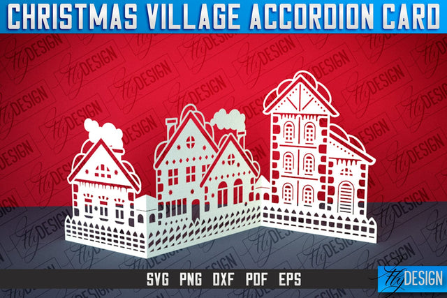 Christmas Village Accordion Card | Paper Cut SVG | Home Design SVG Fly Design 