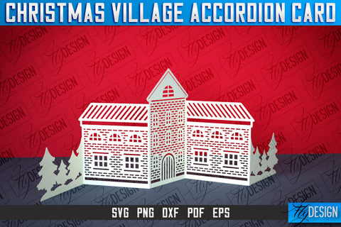 Christmas Village Accordion Card | Paper Cut SVG | Home Design SVG Fly Design 