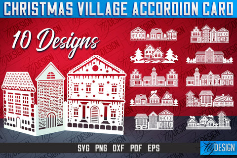 Christmas Village Accordion Card | Paper Cut SVG | Home Design SVG Fly Design 