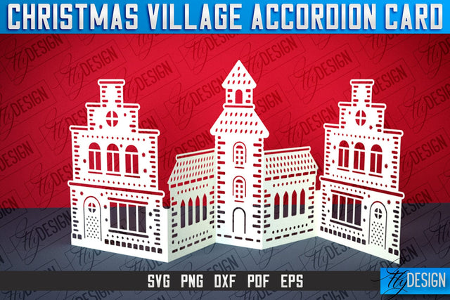 Christmas Village Accordion Card | Paper Cut SVG | Home Design SVG Fly Design 