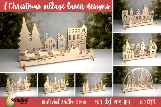 Christmas Village Bundle Laser Cut. 3D Christmas Village SVG Evgenyia Guschina 