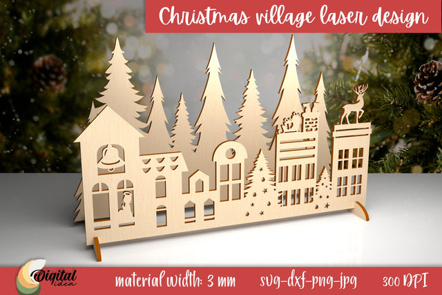Christmas Village Laser Cut. Christmas Village Silhouette Laser Cut SVG Evgenyia Guschina 