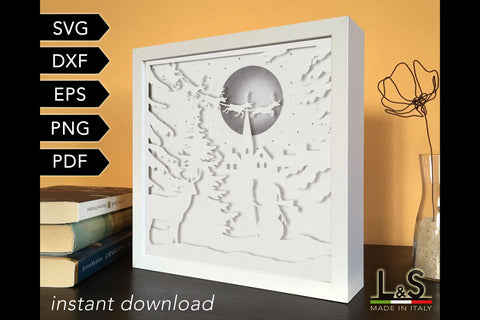 Christmas Village Light Box Template | 3D Shadow Box Svg 3D Paper Lights & Silhouettes 