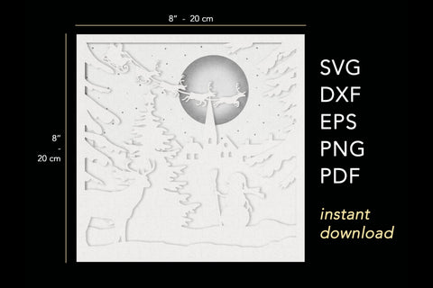 Christmas Village Light Box Template | 3D Shadow Box Svg 3D Paper Lights & Silhouettes 