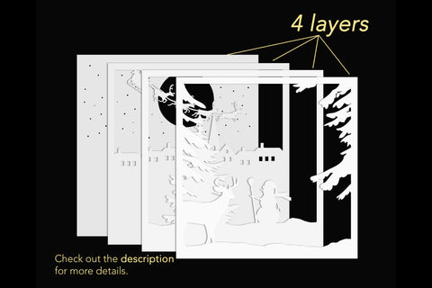 Christmas Village Light Box Template | 3D Shadow Box Svg 3D Paper Lights & Silhouettes 