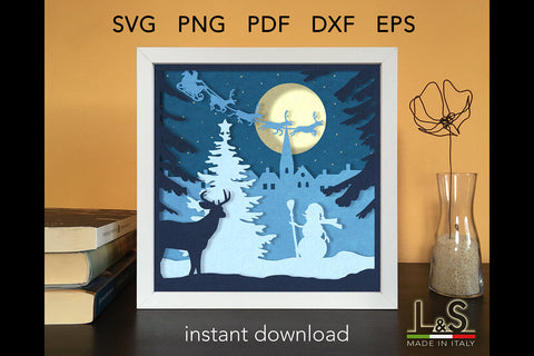 Christmas Village Light Box Template | 3D Shadow Box Svg 3D Paper Lights & Silhouettes 