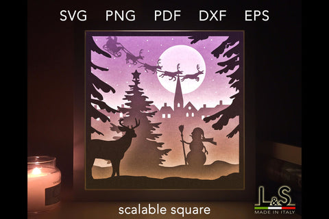 Christmas Village Light Box Template | 3D Shadow Box Svg 3D Paper Lights & Silhouettes 