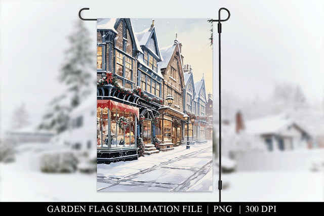 Christmas Village Sublimation Garden Flag Png Sublimation BijouBay 