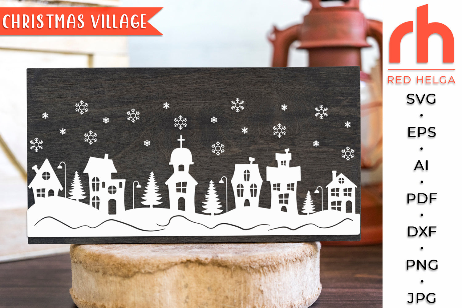 Christmas Village SVG, Xmas Town Cut File, Moon Scene Vector