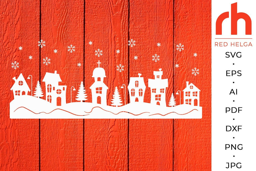 Christmas Village SVG - Winter Scene Cut File - So Fontsy