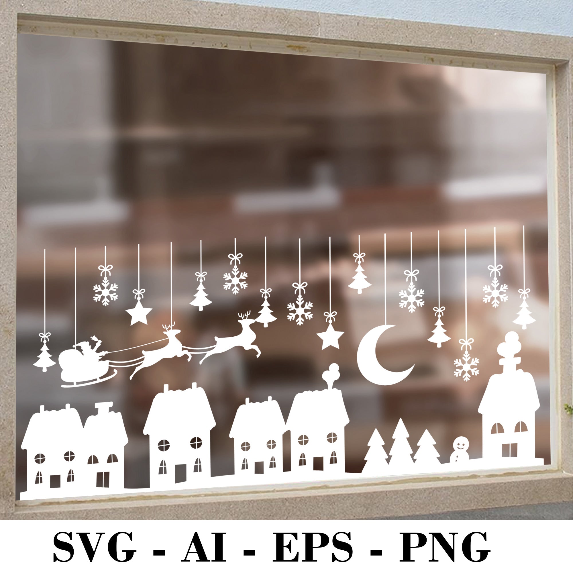 Christmas Village Window Decal SVG, Xmas Window Clings SVG Seasonal Window Stickers, christmas