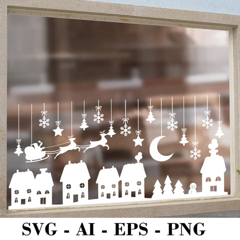 Christmas Village Window Decal SVG, Xmas Window Clings SVG Seasonal Window Stickers, christmas village SVG BOO-design 