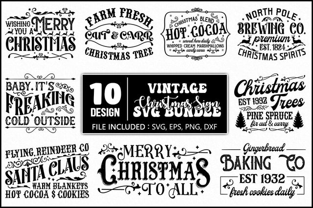 Christmas Vintage sign SVG Bundle, Retro Sign Bundle SVG Shetara Begum 