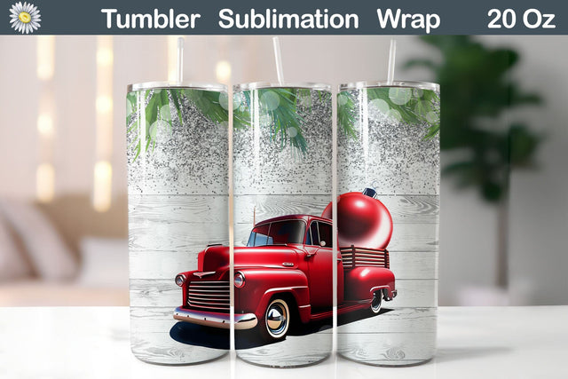 Christmas Vintage Truck Tumbler | Christmas Retro Truck Tumbler Wrap Sublimation WatercolorColorDream 