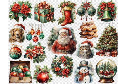 Christmas Watercolor Clipart Set | Santa Claus Graphics PNG SVG GlamArtZhanna 