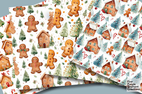 Christmas Watercolor Gingerbread | Holiday Pattern Digital Pattern Fine Purple Elephant Creations 