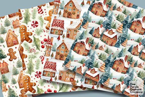 Christmas Watercolor Gingerbread | Holiday Pattern Digital Pattern Fine Purple Elephant Creations 