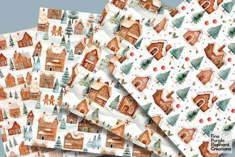 Christmas Watercolor Gingerbread | Holiday Pattern Digital Pattern Fine Purple Elephant Creations 
