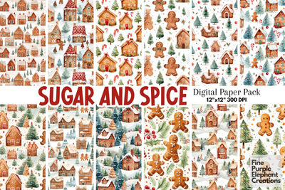 Christmas Watercolor Gingerbread | Holiday Pattern Digital Pattern Fine Purple Elephant Creations 
