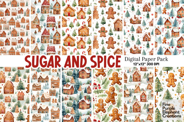Christmas Watercolor Gingerbread | Holiday Pattern Digital Pattern Fine Purple Elephant Creations 