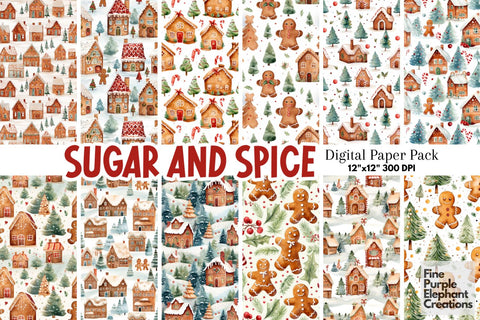 Christmas Watercolor Gingerbread | Holiday Pattern Digital Pattern Fine Purple Elephant Creations 