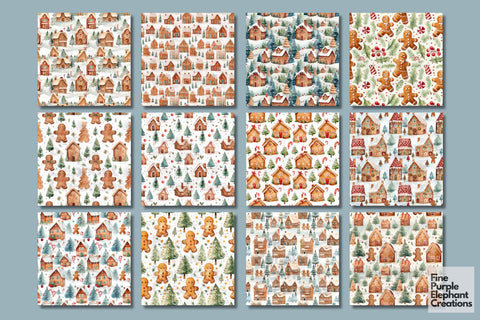 Christmas Watercolor Gingerbread | Holiday Pattern Digital Pattern Fine Purple Elephant Creations 