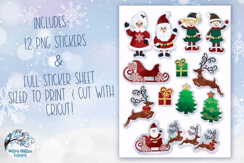 Christmas Watercolor Stickers | Santa Claus Stickers Sublimation Wispy Willow Designs 