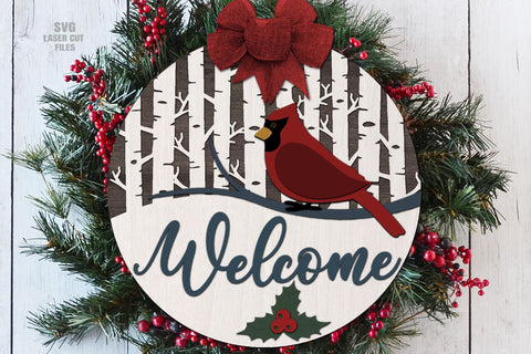 Christmas Welcome Sign SVG | Cardinal SVG Laser Cut Files SVG Cloud9Design 